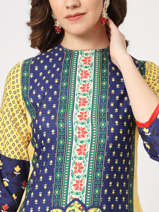 Mughal Straight Kurta With Crew Neck