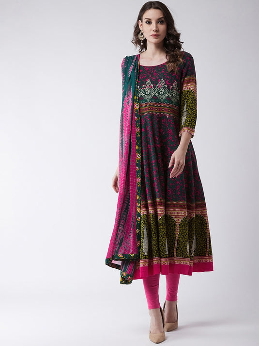 Mughal Flared Kurta With Tie-Dye Dupatta