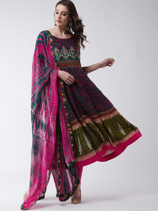 Mughal Flared Kurta With Tie-Dye Dupatta