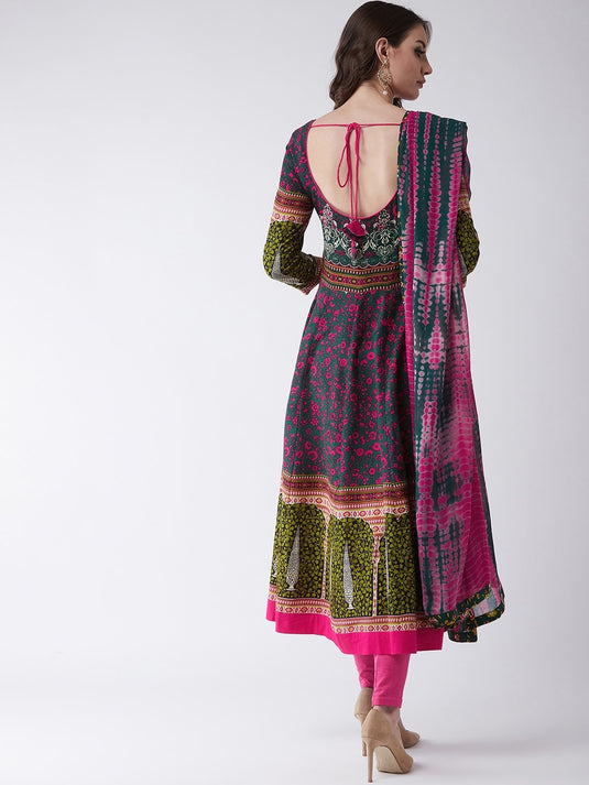 Mughal Flared Kurta With Tie-Dye Dupatta