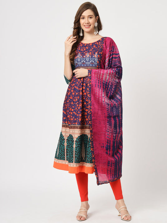 Mughal Flared Kurta With Tie-Dye Dupatta