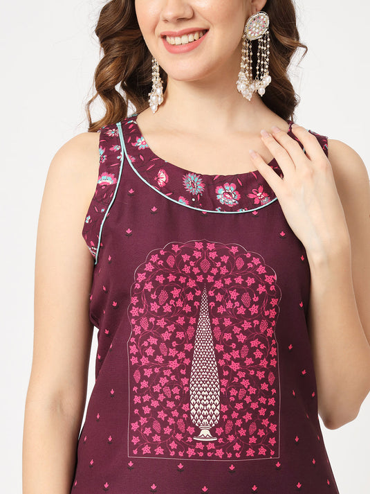 Mughal Printed Sleeveless Kurta