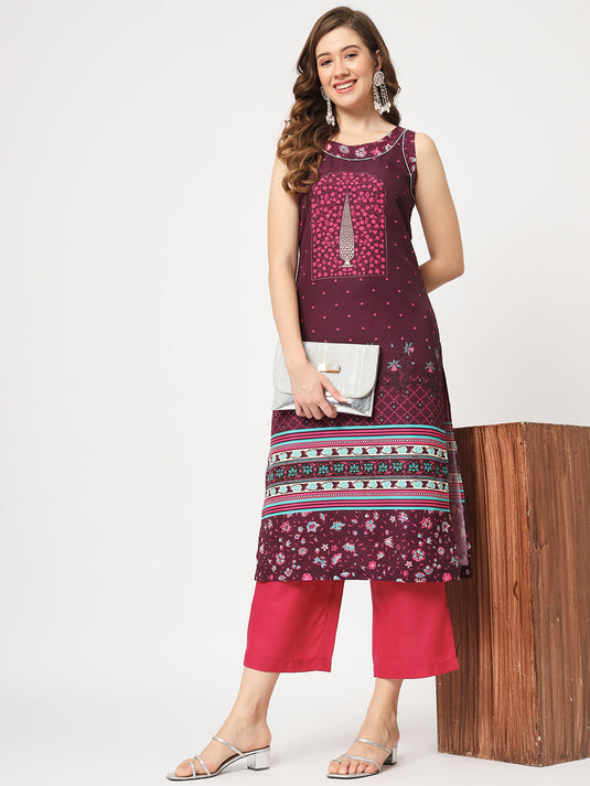 Mughal Printed Sleeveless Kurta