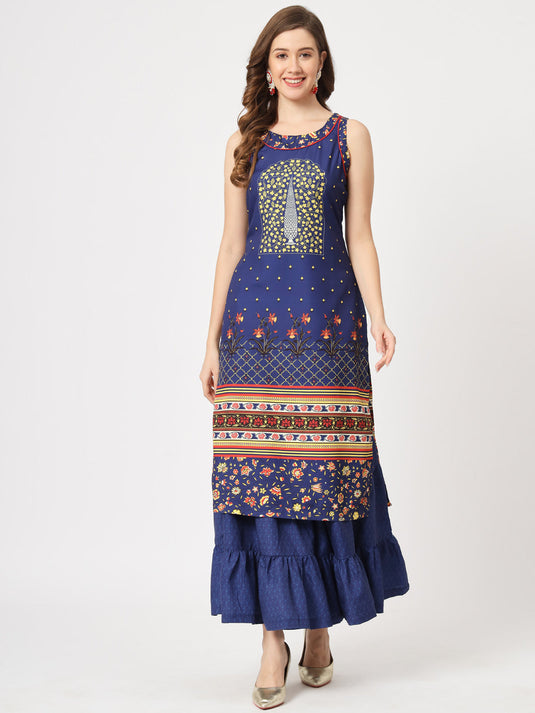 Mughal Printed Sleeveless Kurta