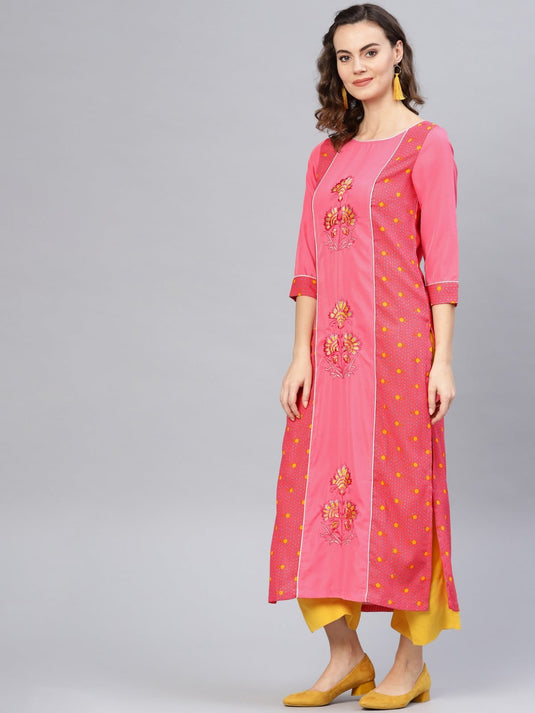 Embroidered Printed Straight Kurta