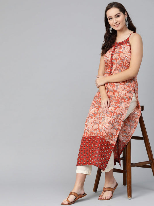 Sleeveless Printed Long Kurta