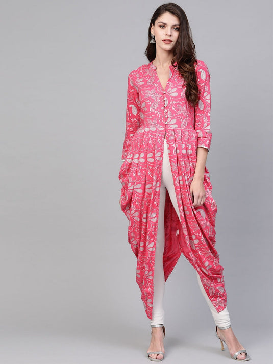 Pink Foil Printed Cowl Kurta