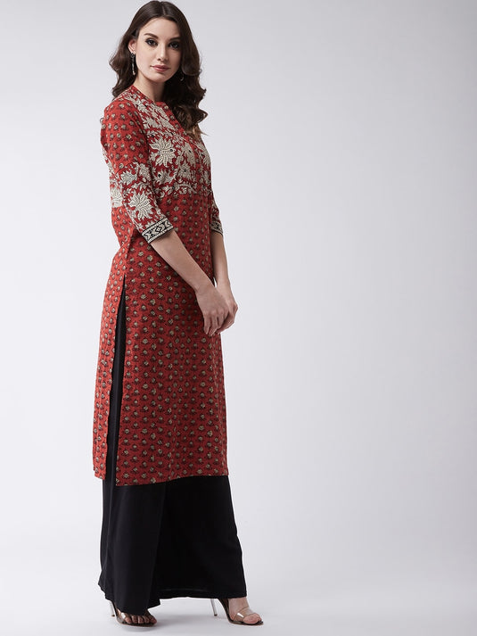 Printed Kurta With Mirror Work