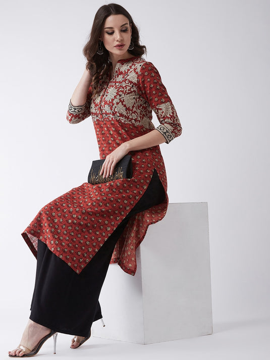 Printed Kurta With Mirror Work