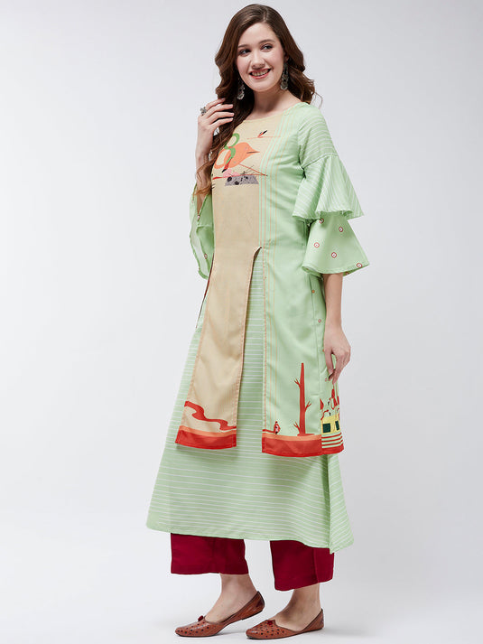 Double Layered Flamingo Printed Kurta