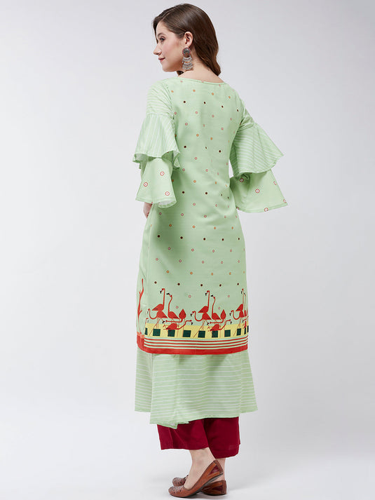 Double Layered Flamingo Printed Kurta