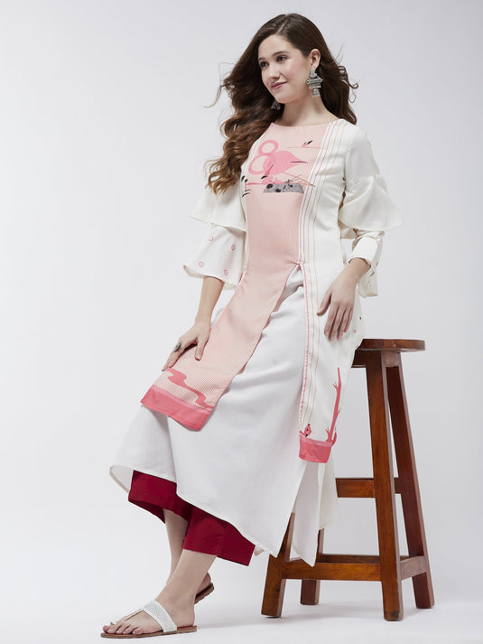 Double Layered Flamingo Printed Kurta