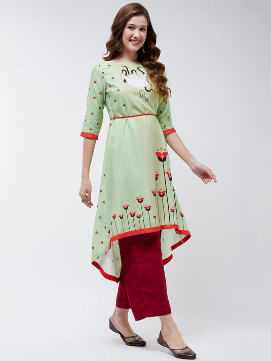 Dori Asymmetric Flamingo Printed Kurta