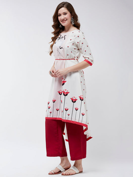 Dori Asymmetric Flamingo Printed Kurta