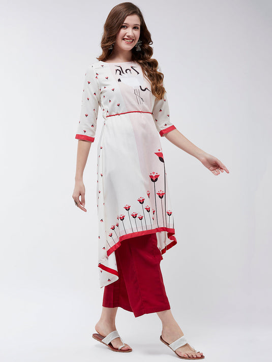 Dori Asymmetric Flamingo Printed Kurta