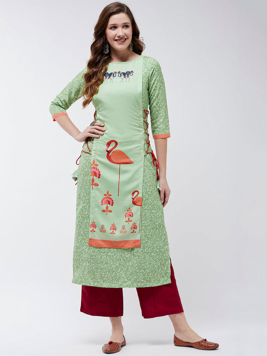 Side Dori Flamingo Printed Kurta