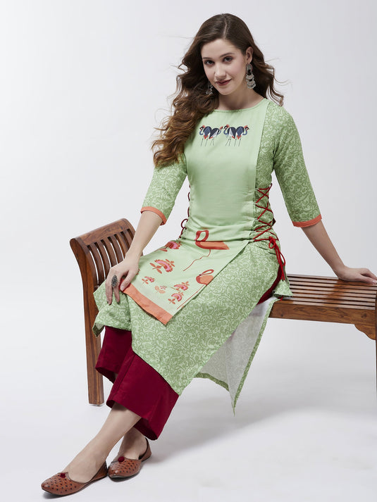 Side Dori Flamingo Printed Kurta