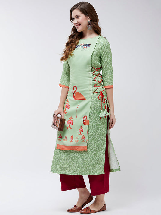 Side Dori Flamingo Printed Kurta