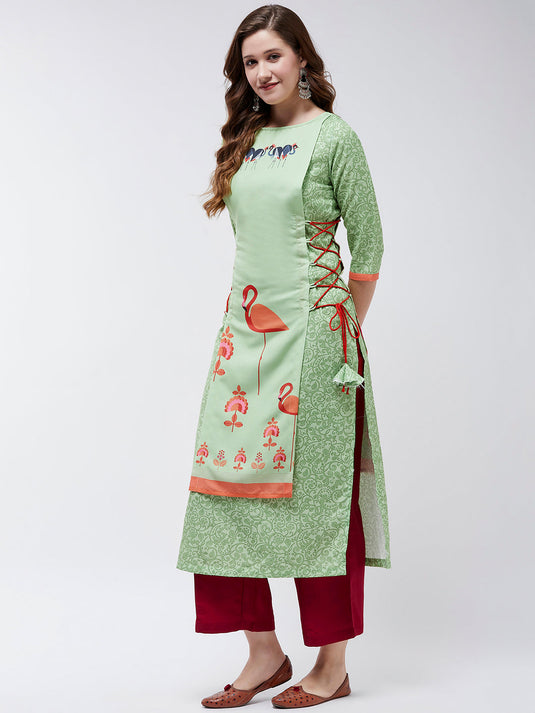 Side Dori Flamingo Printed Kurta