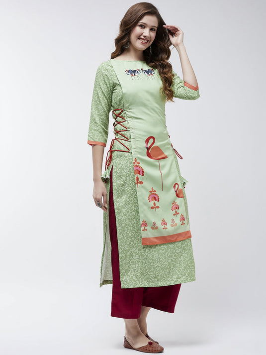 Side Dori Flamingo Printed Kurta