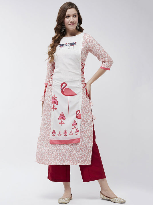 Side Dori Flamingo Printed Kurta