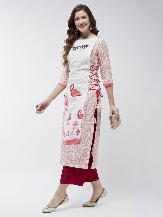 Side Dori Flamingo Printed Kurta