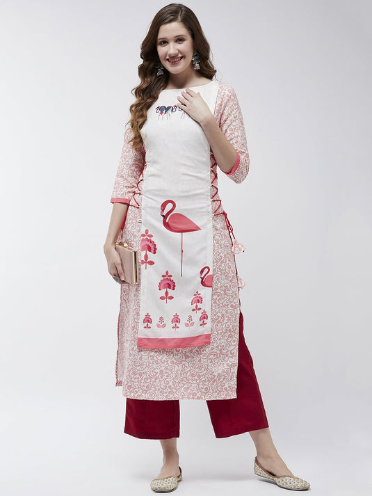 Side Dori Flamingo Printed Kurta