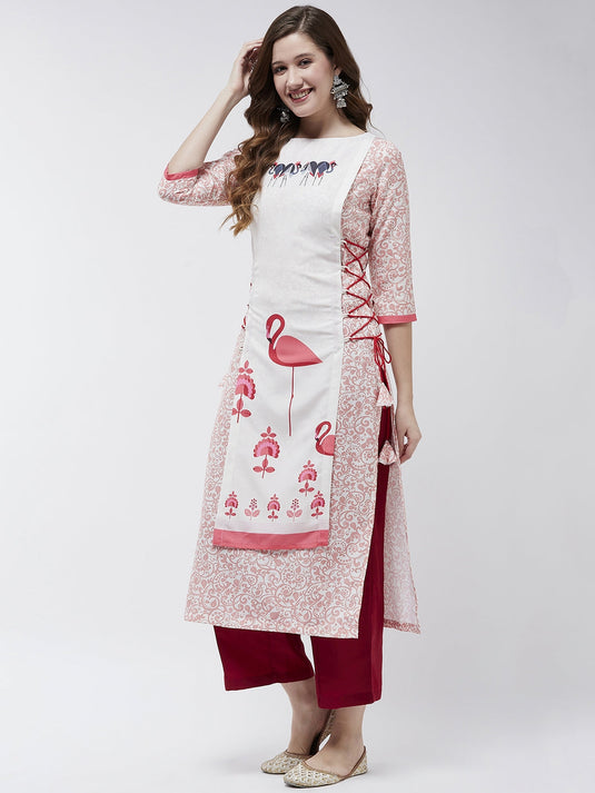 Side Dori Flamingo Printed Kurta