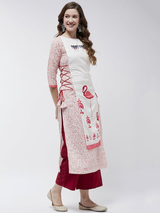 Side Dori Flamingo Printed Kurta