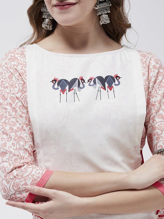 Side Dori Flamingo Printed Kurta