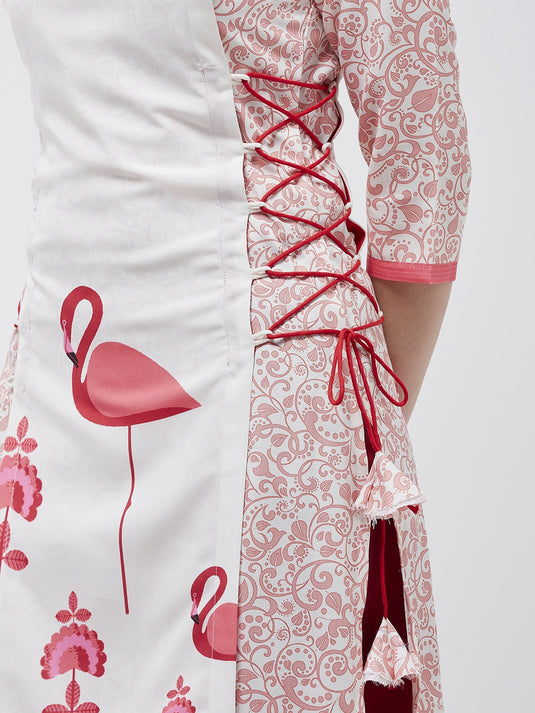 Side Dori Flamingo Printed Kurta