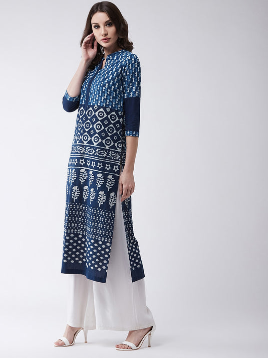 Indigo Printed  Straight Fit Kurta