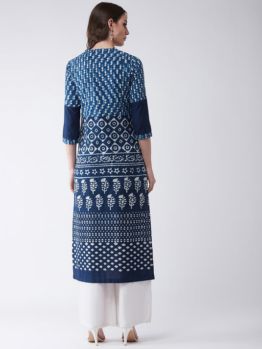 Indigo Printed  Straight Fit Kurta