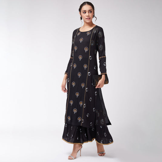 Foil Printed And Embroidered Long Kurta