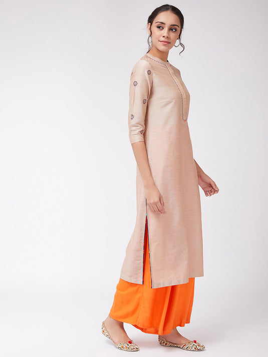 Embroidered Straight Fit Pastel Semi-Festive Kurta