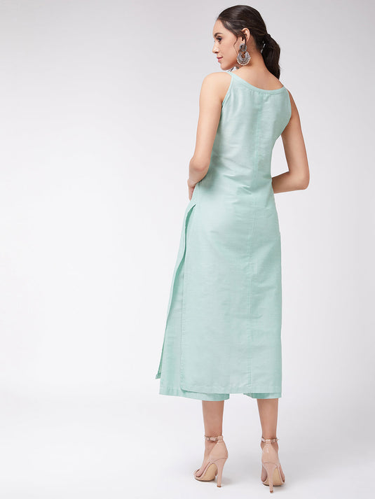 Embroidered Pastel Sleeveless Semi-Festive Kurta