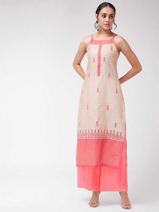 Border Embroidered Strappy Semi-Festive Kurta