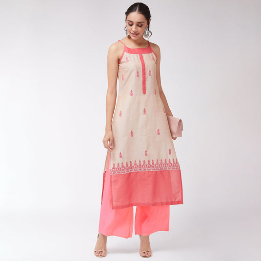 Border Embroidered Strappy Semi-Festive Kurta