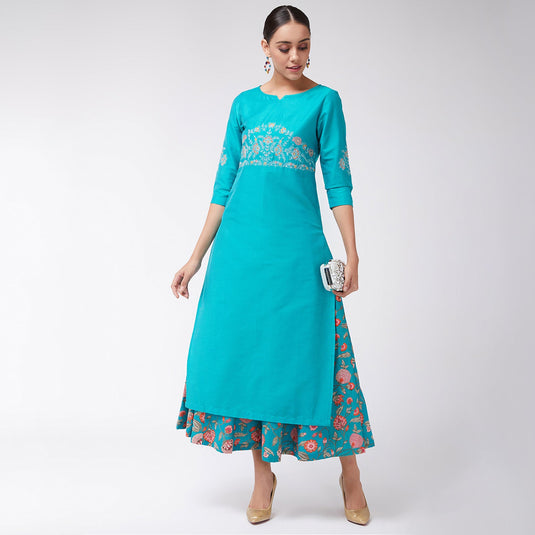 Embroidered 3/4th Sleeves Semi-Festive Kurta