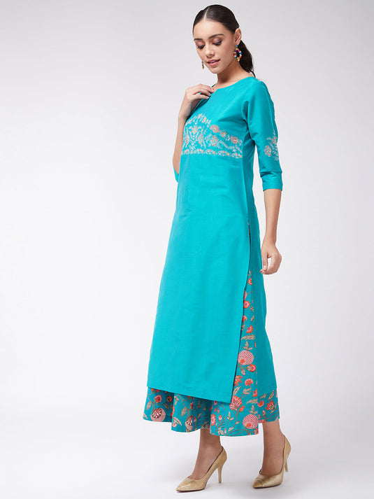 Embroidered 3/4th Sleeves Semi-Festive Kurta