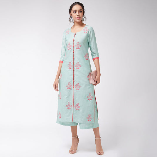 Allover Embroidered Pastel Semi-Festive Kurta