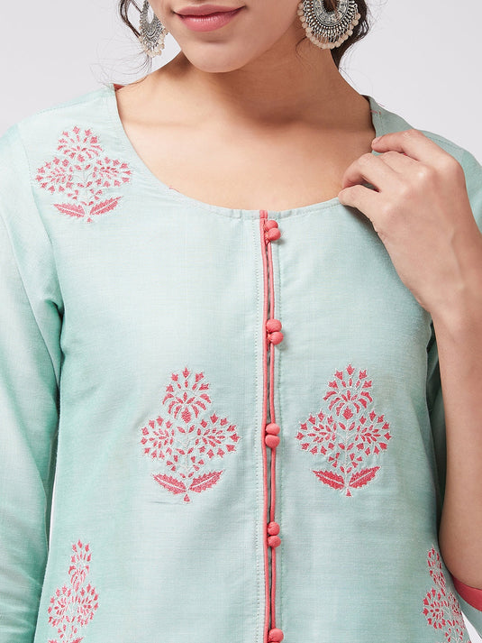 Allover Embroidered Pastel Semi-Festive Kurta