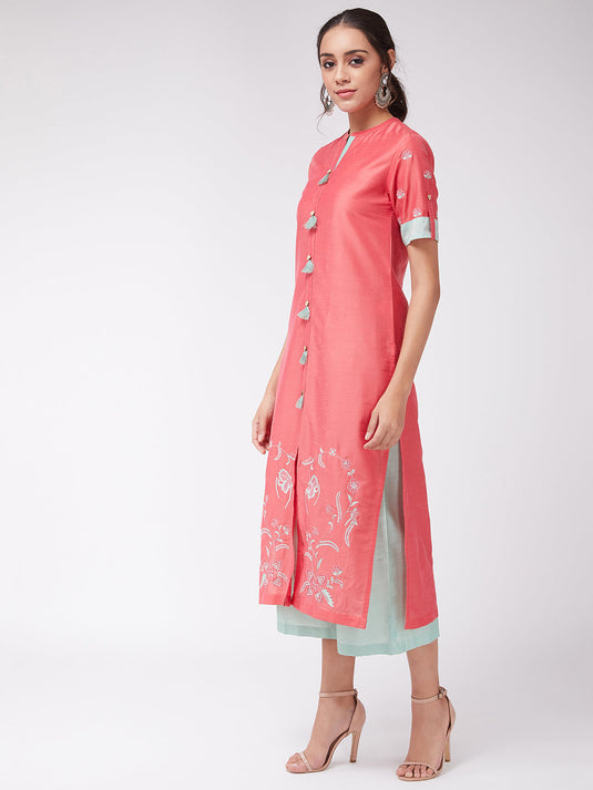 Bottom Embroidered Pastel Semi-Festive Kurta