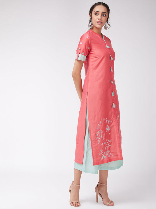 Bottom Embroidered Pastel Semi-Festive Kurta