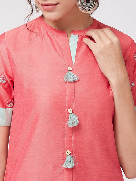 Bottom Embroidered Pastel Semi-Festive Kurta