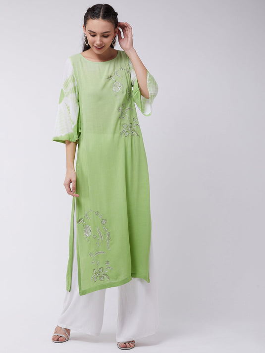 Ombre Tie-Dye Embroidered Kurta