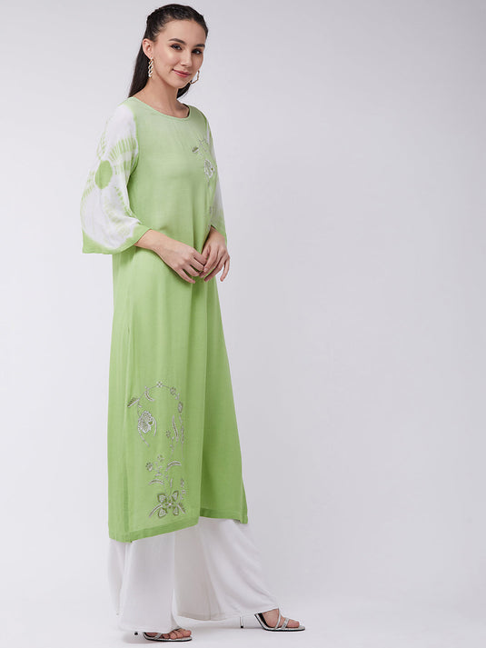 Ombre Tie-Dye Embroidered Kurta