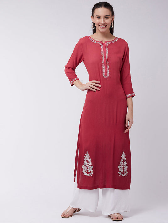 Ombre Embroidered Straight Fit Kurta