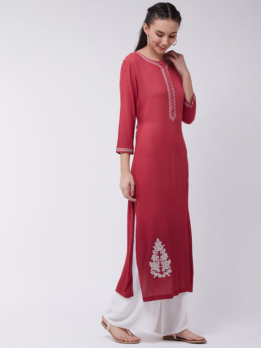 Ombre Embroidered Straight Fit Kurta