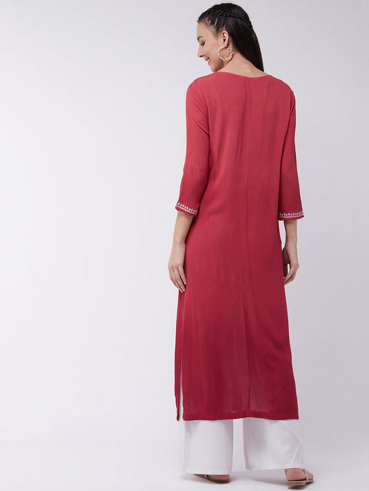 Ombre Embroidered Straight Fit Kurta